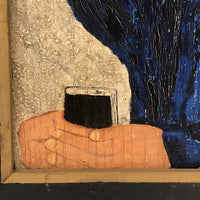 SOLD Woman in Blue Old Folk Art Painting on Wood Panel