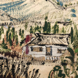 Mixed Media Painting on Paper of Cozy Houses in Hilly Landscape