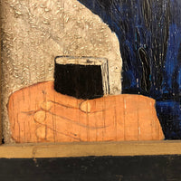 SOLD Woman in Blue Old Folk Art Painting on Wood Panel