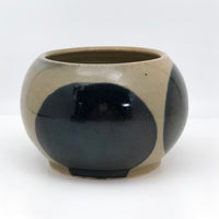 Round Studio Pottery Bowl, Vase or Planter, Cream with Large Blue Spots