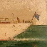 Old Oil on Cardboard Painting of Single Funnel Steam Ship