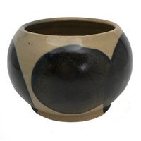 Round Studio Pottery Bowl, Vase or Planter, Cream with Large Blue Spots
