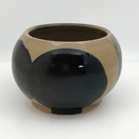 Round Studio Pottery Bowl, Vase or Planter, Cream with Large Blue Spots