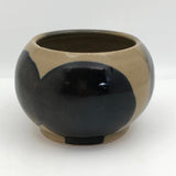 Round Studio Pottery Bowl, Vase or Planter, Cream with Large Blue Spots