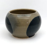 Round Studio Pottery Bowl, Vase or Planter, Cream with Large Blue Spots