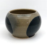 Round Studio Pottery Bowl, Vase or Planter, Cream with Large Blue Spots