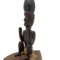 Carved, Painted Old Folk Art Totem on Heart Shaped Base