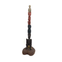 Carved, Painted Old Folk Art Totem on Heart Shaped Base