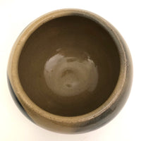 Round Studio Pottery Bowl, Vase or Planter, Cream with Large Blue Spots