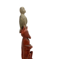 Carved, Painted Old Folk Art Totem on Heart Shaped Base