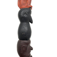 Carved, Painted Old Folk Art Totem on Heart Shaped Base