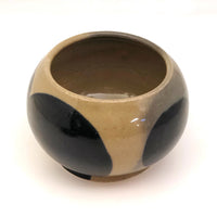 Round Studio Pottery Bowl, Vase or Planter, Cream with Large Blue Spots
