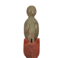 Carved, Painted Old Folk Art Totem on Heart Shaped Base