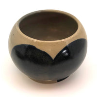 Round Studio Pottery Bowl, Vase or Planter, Cream with Large Blue Spots