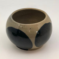 Round Studio Pottery Bowl, Vase or Planter, Cream with Large Blue Spots
