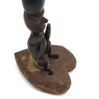 Carved, Painted Old Folk Art Totem on Heart Shaped Base