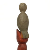 Carved, Painted Old Folk Art Totem on Heart Shaped Base