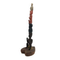 Carved, Painted Old Folk Art Totem on Heart Shaped Base