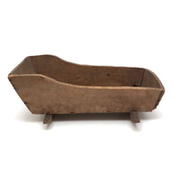 Old Handmade Wooden Doll Cradle, Signed EL