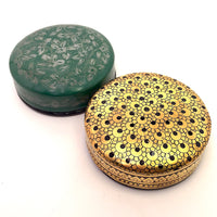 Green and Silver Round Lidded Burmese Lacquer Box with Incised Flowers and Vines