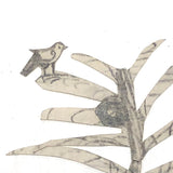 Charming Antique Cutout Pencil Drawing of Dog and Birds in Tree