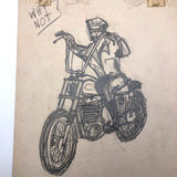 Why Not? Vintage Man on Motorcycle Graphite Drawing on Board