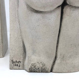 His and Her Nude Plaster and Cement Bookends Signed Scher 1993