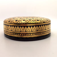 Striking Gold and Black Round Lidded Burmese Lacquer Box