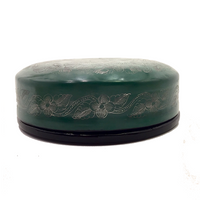 Green and Silver Round Lidded Burmese Lacquer Box with Incised Flowers and Vines