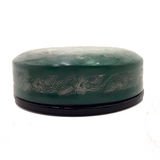 Green and Silver Round Lidded Burmese Lacquer Box with Incised Flowers and Vines