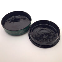 Green and Silver Round Lidded Burmese Lacquer Box with Incised Flowers and Vines
