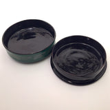 Green and Silver Round Lidded Burmese Lacquer Box with Incised Flowers and Vines