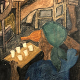 1960 Caribbean Watercolor Scene with Cards and Dominoes, Signed