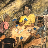 1960 Caribbean Watercolor Scene with Cards and Dominoes, Signed