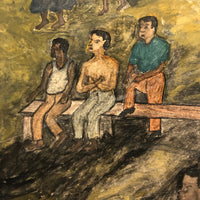 1960 Caribbean Watercolor Scene with Cards and Dominoes, Signed