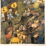 1960 Caribbean Watercolor Scene with Cards and Dominoes, Signed