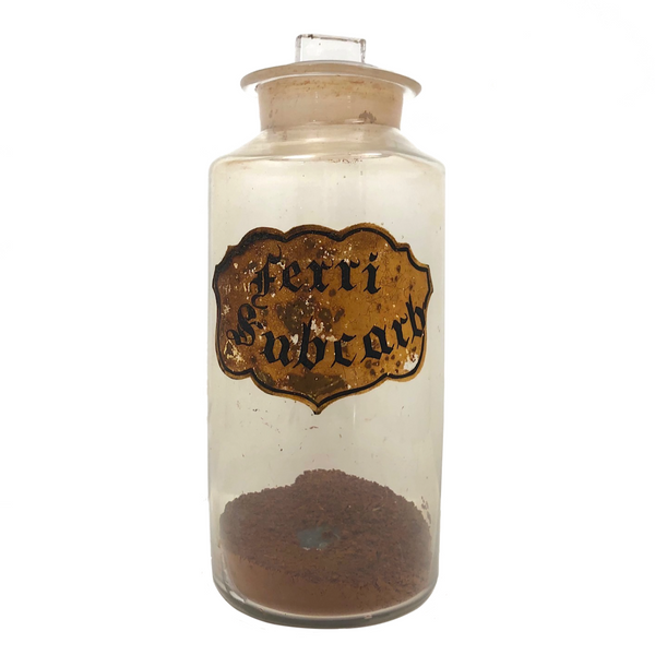 19th Century Hand-blown Large "Ferri Subcarb" Apothecary Jar