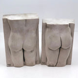 His and Her Nude Plaster and Cement Bookends Signed Scher 1993