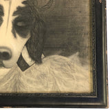 Fantastic Late 19th Century Large Charcoal Drawing of Girl and Dog