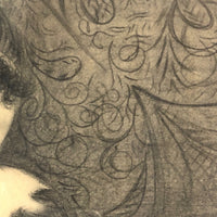 Fantastic Late 19th Century Large Charcoal Drawing of Girl and Dog