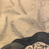Fantastic Late 19th Century Large Charcoal Drawing of Girl and Dog