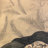 Fantastic Late 19th Century Large Charcoal Drawing of Girl and Dog