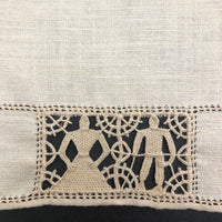 Charming Handmade Linen Doily with Figurative Bobbin Lace Couples and Stars