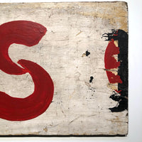 Red and White ARTS Large Vintage Hand-painted Wooden Sign