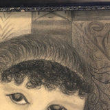 Fantastic Late 19th Century Large Charcoal Drawing of Girl and Dog
