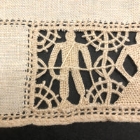 Charming Handmade Linen Doily with Figurative Bobbin Lace Couples and Stars