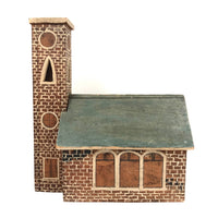 Great Old Scratch Made Crate Wood Folk Art Painted Brick Church