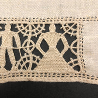 Charming Handmade Linen Doily with Figurative Bobbin Lace Couples and Stars