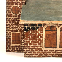 Great Old Scratch Made Crate Wood Folk Art Painted Brick Church