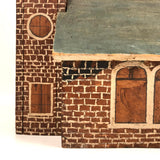 Great Old Scratch Made Crate Wood Folk Art Painted Brick Church